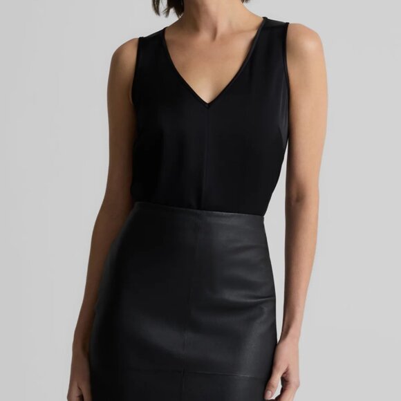 St. John Knits Black Silk Sleeveless Blouse Tank Top Layered Hem Large - Picture 1 of 13
